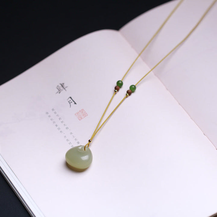 Natural Hetian Jade Small Bag Pattern Prosperity String Necklace Pendant