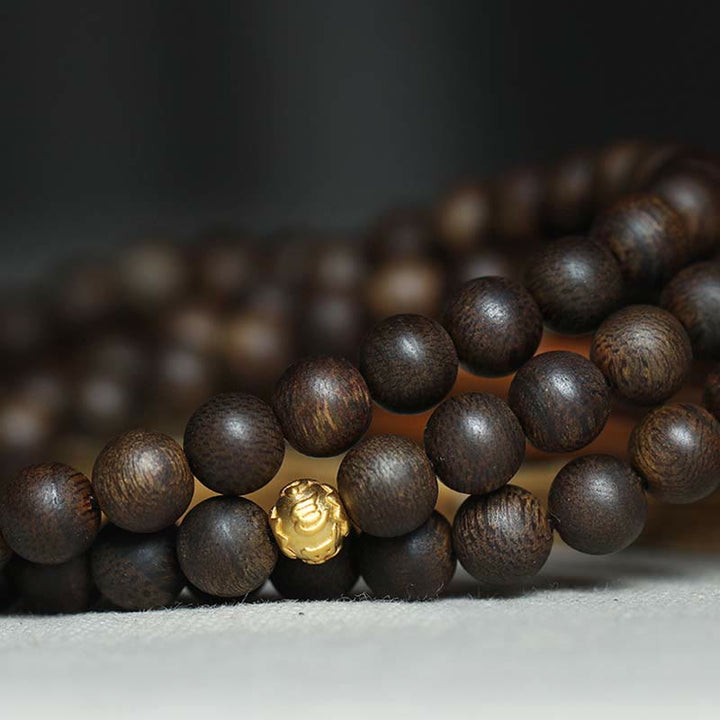 108 Mala Beads 999 Pure Gold Beads Rare Brunei Agarwood Peace Strength Bracelet