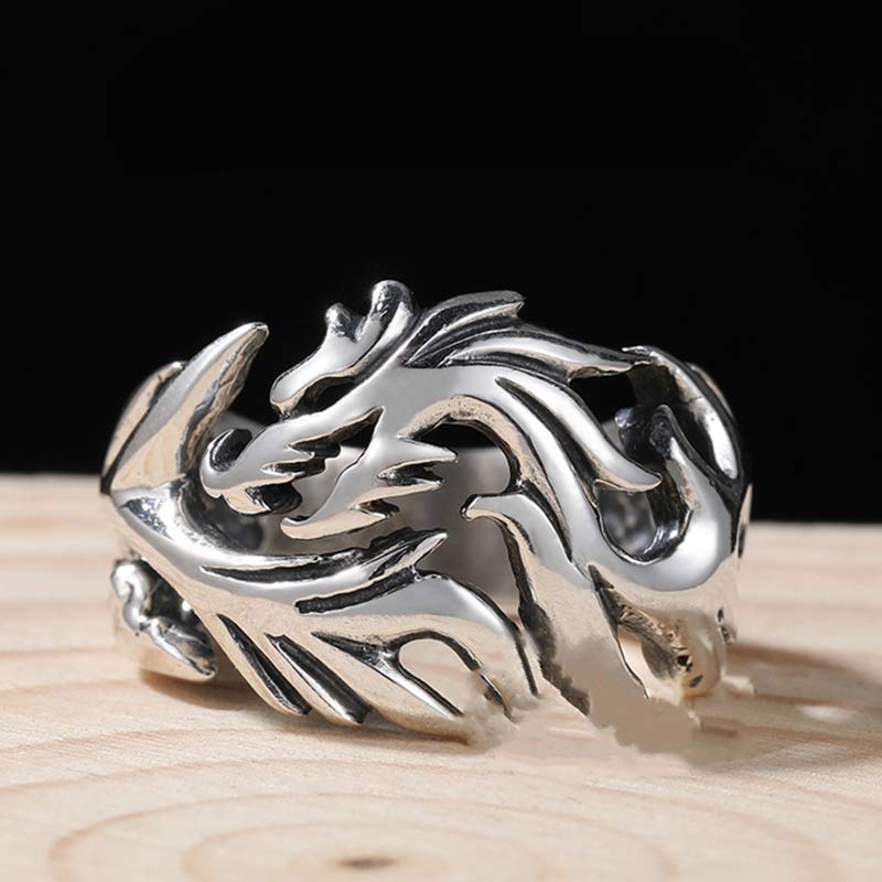 Buddha Stones Dragon Pattern Protection Strength Adjustable Ring