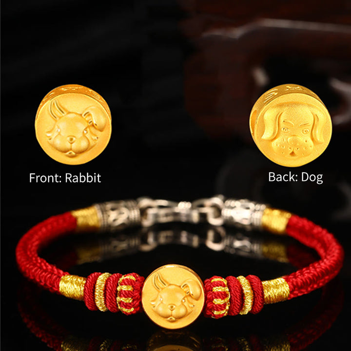 Buddha Stones 999 Gold Chinese Zodiac Auspicious Matches Om Mani Padme Hum Luck Handcrafted Bracelet