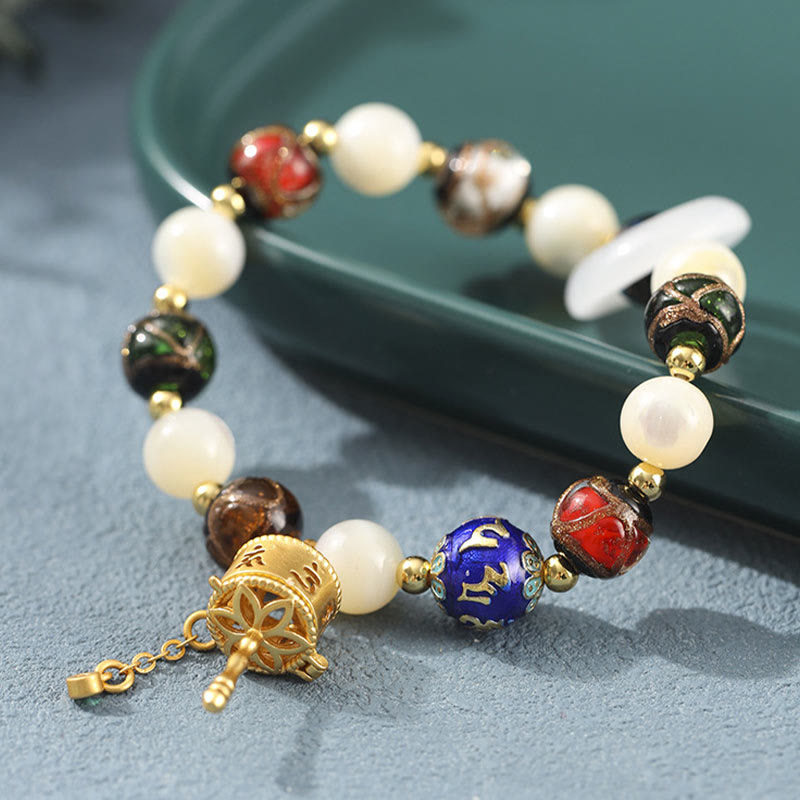 Buddha Stones Tibetan Incense Ash Liuli Glass Tridacna Stone Sun Stone Om Mani Padme Hum Prayer Wheel Charm Bracelet