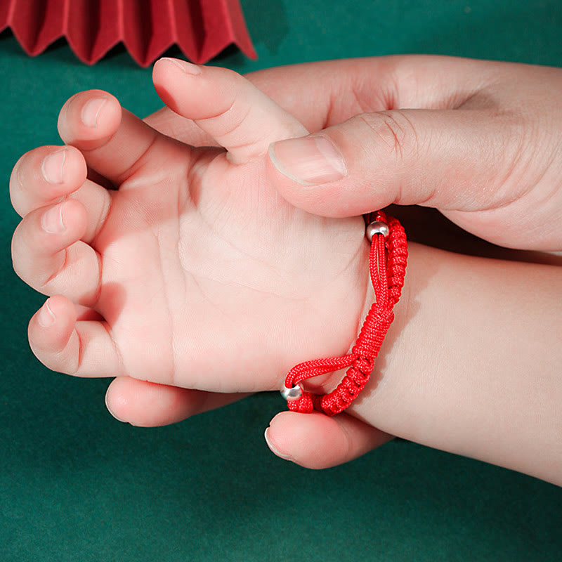 Buddha Stones 999 Sterling Silver Chinese Zodiac Red Rope Luck Handcrafted Kids Bracelet