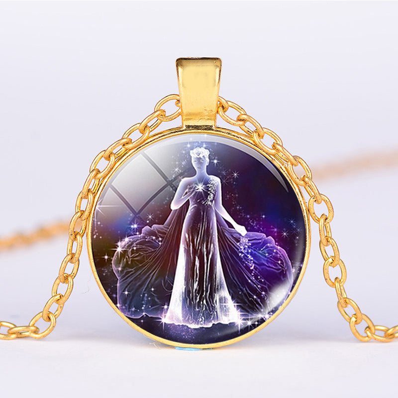 12 Constellations of the Zodiac Moon Starry Sky Protection Blessing Necklace Pendant