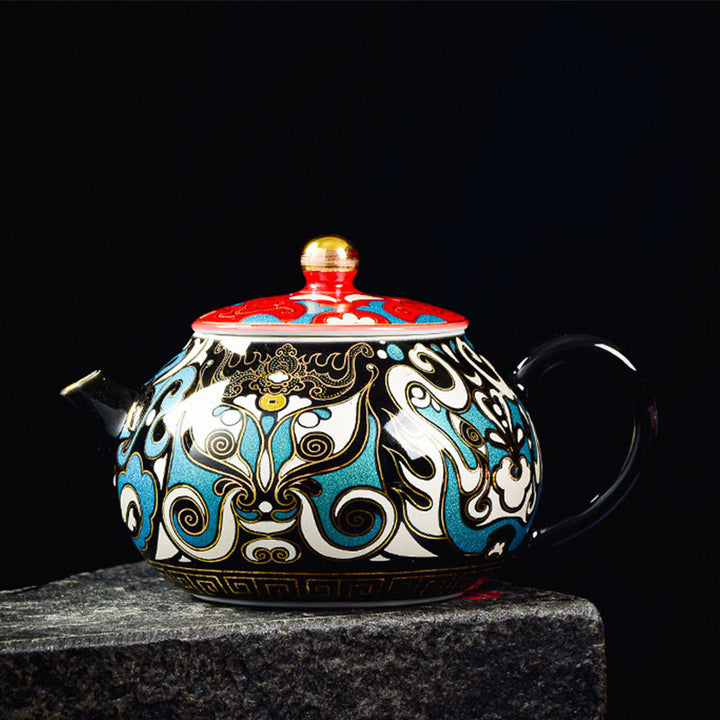 Buddha Stones Peking Opera Mask Pattern Ceramic Gaiwan Sancai Teacup Kung Fu Tea Cup And Saucer With Lid Teapot