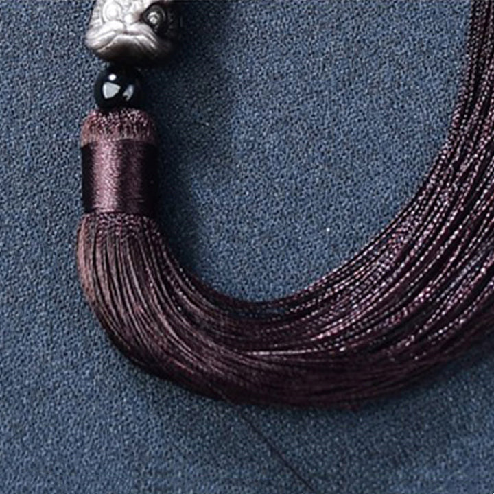 Natural Silver Sheen Obsidian Lion Wrist Mala Protection Tassels Pocket Mala Car Decoration