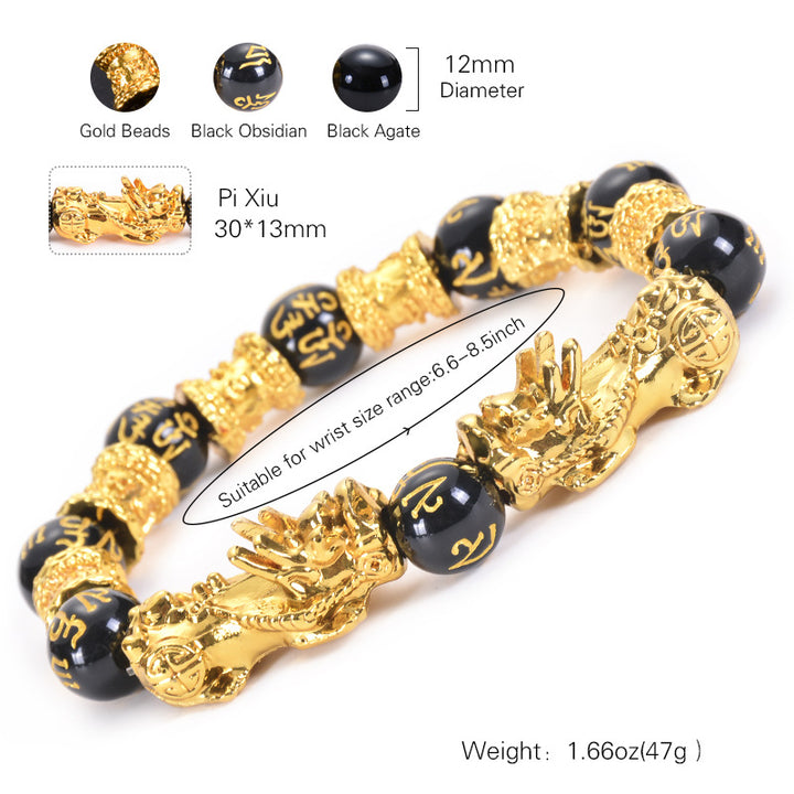 Buddha Stones Double Pixiu Obsidian Wealth Bracelet