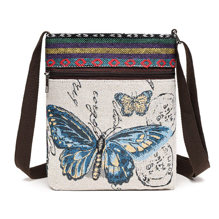 Elephant Butterfly Embroidered Canvas Tote Bag Shoulder Bag Crossbody Bag