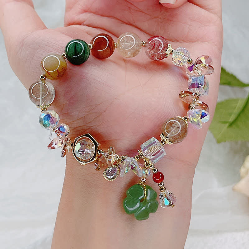Buddha Stones Colorful Gemstone Green Aventurine Flower Bead Luck Bracelet