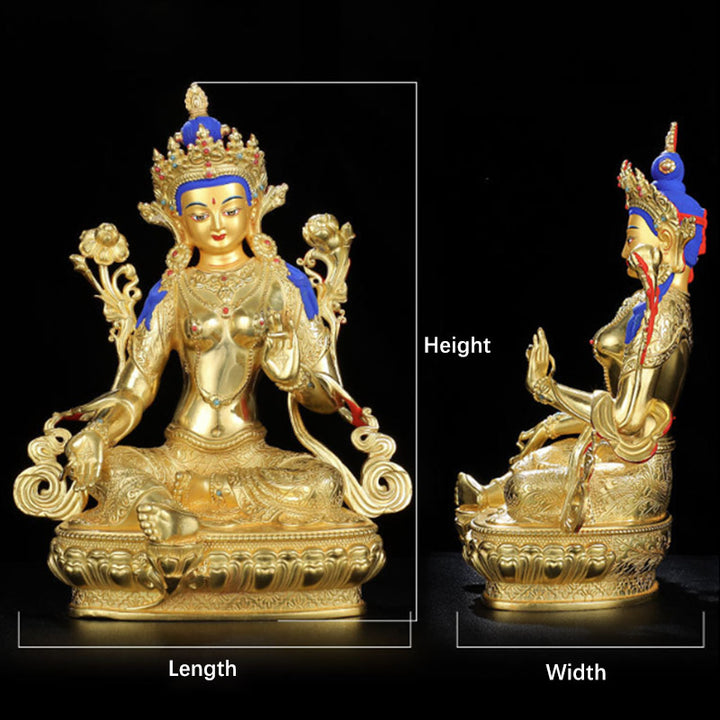 Bodhisattva Green Tara Protection Copper Gold Plated Statue Decoration