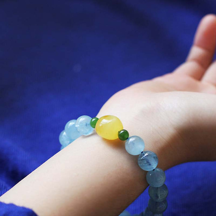 Natural Aquamarine Amber Beads Serenity Healing Bracelet