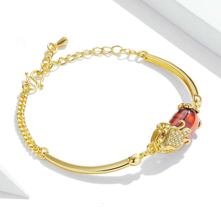 FengShui Golden Red Agate PiXiu Wealth Luck Bracelet