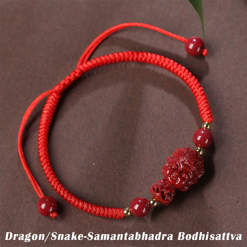 Buddha Stones Chinese Zodiac Natal Buddha Cinnabar Amulet Blessing String Bracelet