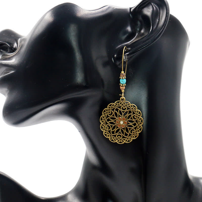 Round Flower Design Luck Dangle Drop Earrings