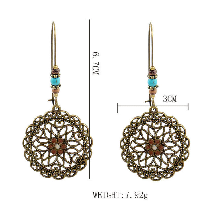 Round Flower Design Luck Dangle Drop Earrings