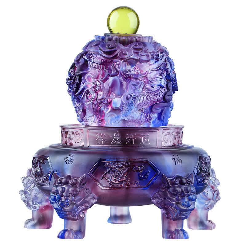 Feng Shui Auspicious Dragon Handmade Liuli Crystal Rotatable Art Piece Luck Home Office Decoration