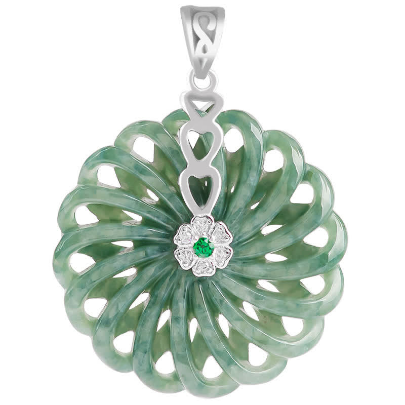 Buddha Stones 925 Sterling Silver Natural Round Jade Peace Buckle Abundance Necklace Pendant