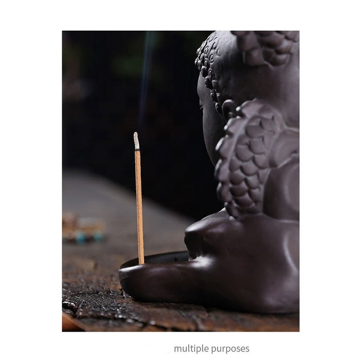 Buddha Stones Dragon Buddha Auspicious Clouds Purple Clay Healing Incense Burner Decoration