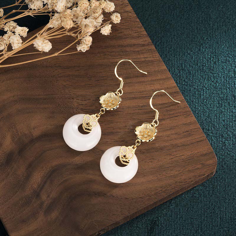 FengShui White Jade Blessing Drop Earrings (Extra 35% Off | USE CODE: FS35)