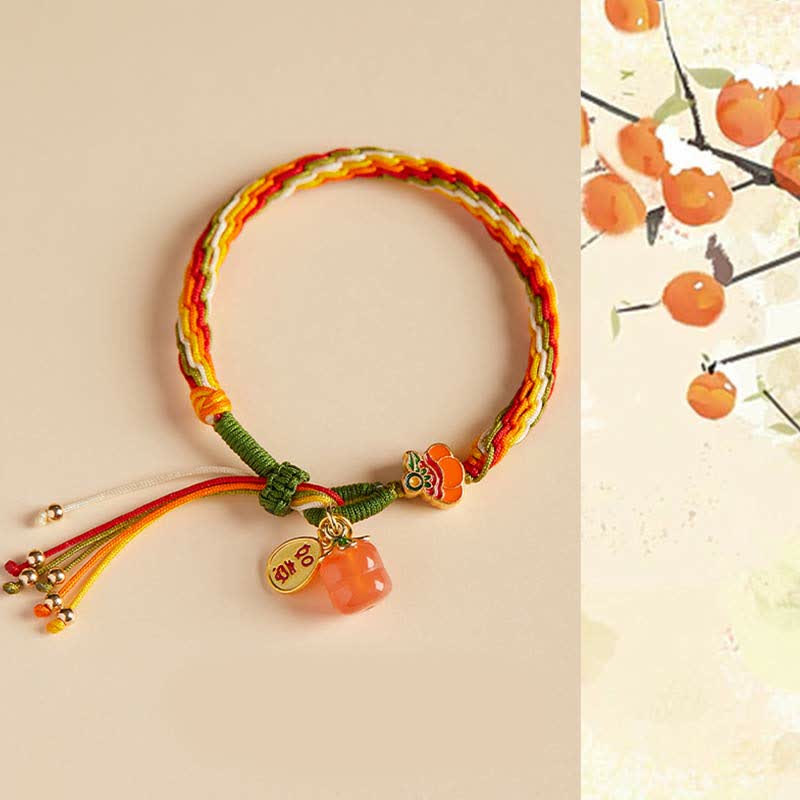 Buddha Stones Persimmon Red Agate Strength Reincarnation Knot Braid String Bracelet