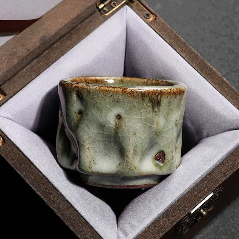 Buddha Stones Handcrafted Simple Cracked Ice Texture Chinese Jianzhan Ceramic Teacup Kung Fu Tea Cup