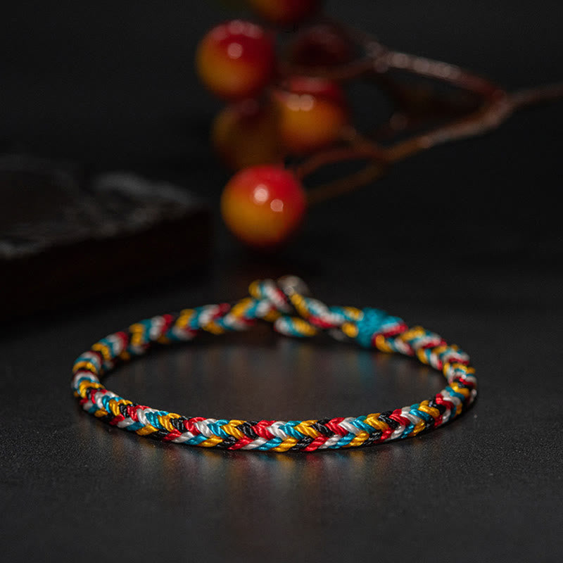 Buddha Stones Tibet Handmade Five Color Thread Protection Braid String Bracelet