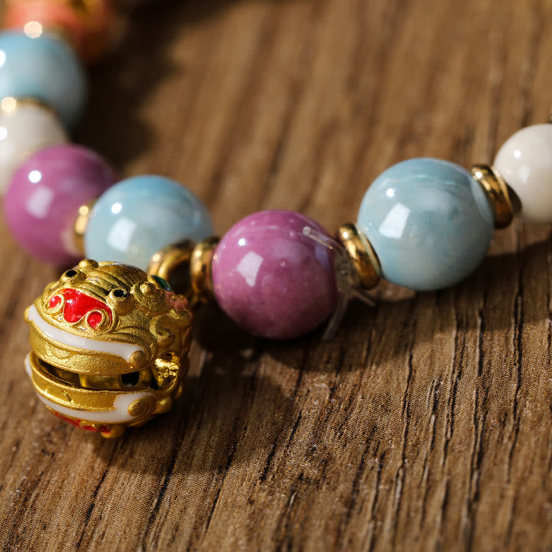 Buddha Stones Tibetan Zakiram Goddess of Wealth Rabbit Lion Head Charm Liuli Glass Incense Ash Porcelain Bead Protection Bracelet