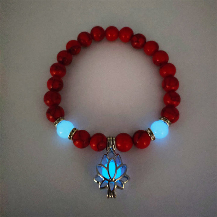 Buddha Stones Tibetan Turquoise Glowstone Luminous Bead Lotus Protection Bracelet