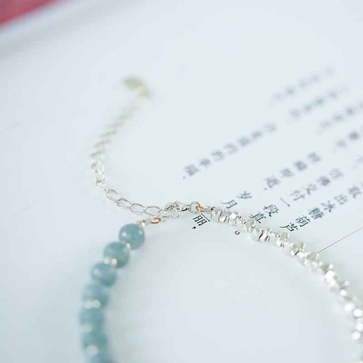 925 Sterling Silver Natural Blue Jade Tourmaline Amber Confidence Blessing Bracelet