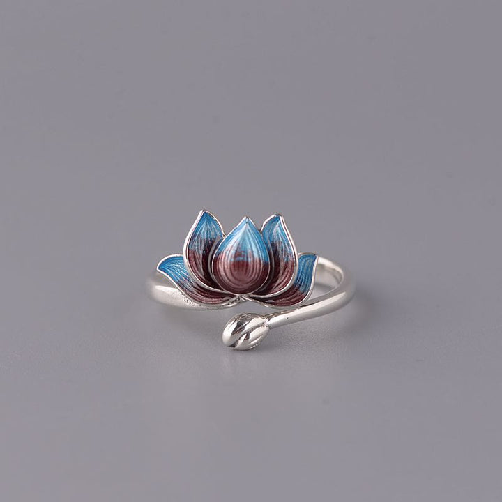 Buddha Stones 925 Sterling Silver Lotus Flower New Beginning Adjustable Ring