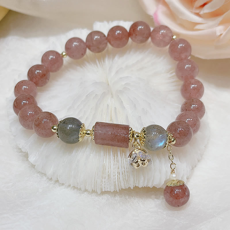 Buddha Stones Natural Strawberry Quartz Moonstone Love Bracelet