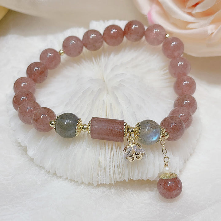 Buddha Stones Natural Strawberry Quartz Moonstone Love Bracelet