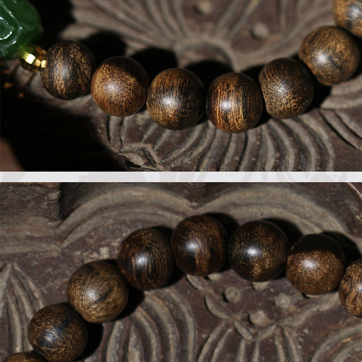 Buddha Stones 999 Gold Brunei Agarwood Cyan Jade Lotus Flower Peace Strength Bracelet