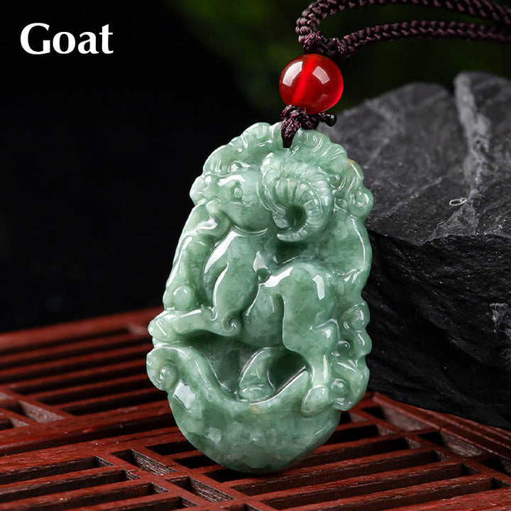 Buddha Stones Natural Jade 12 Chinese Zodiac Prosperity Necklace Pendant