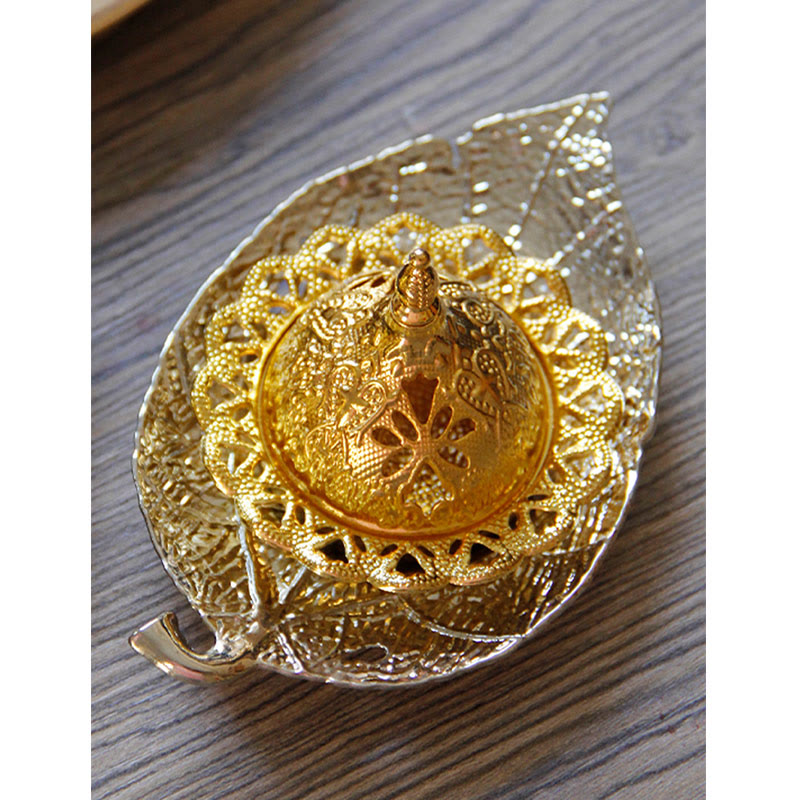 Tibetan Gold Mini Leaf Coaster Meditation Incense Burner