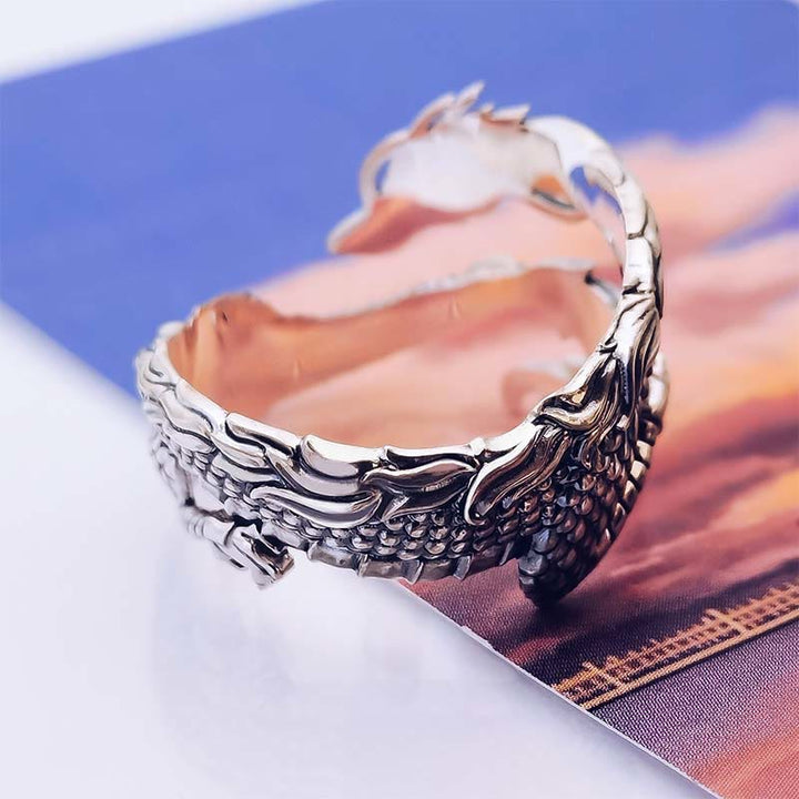 Buddha Stones Vintage Dragon Pattern Protection Ring