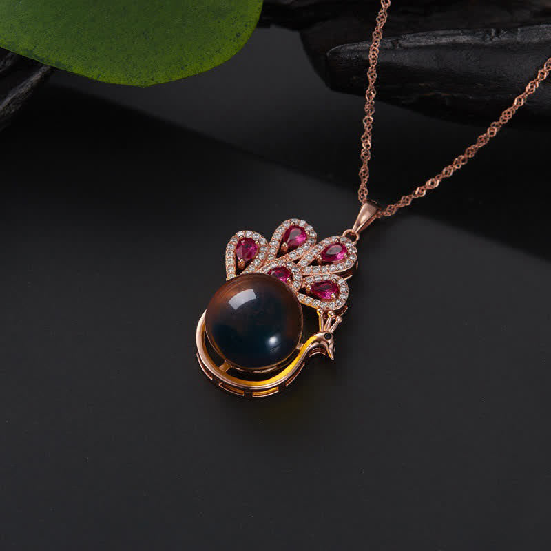 Peacock Amber Fortune Love Necklace Pendant Ring