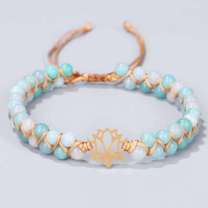 Buddha Stones Amazonite Beads Lotus Flower Balance Weave Bracelet