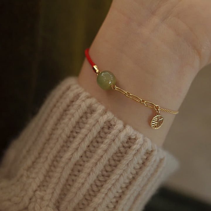 Buddha Stones Beaded Jade Luck String Chain Bracelet