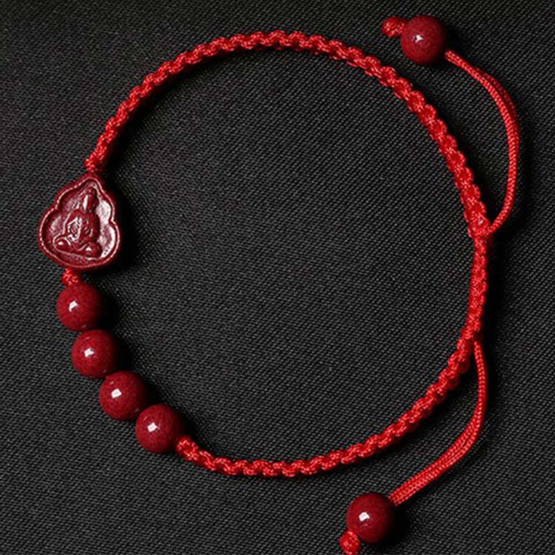 Buddha Stones Laughing Buddha Avalokitesvara Cinnabar Blessing String Bracelet