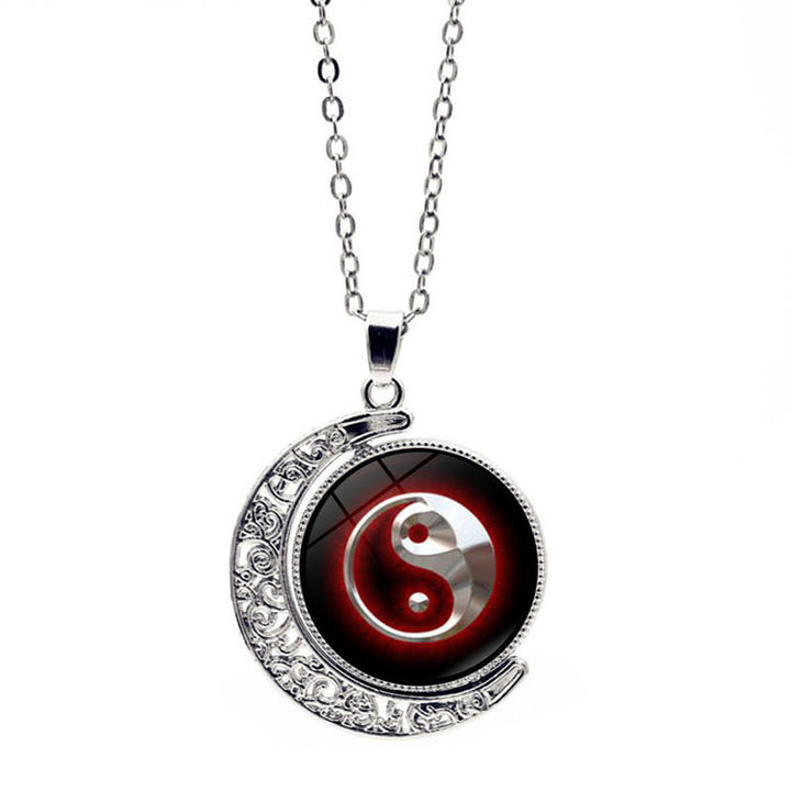 Buddha Stones Yin Yang Moon Balance Harmony Rotation Necklace Pendant