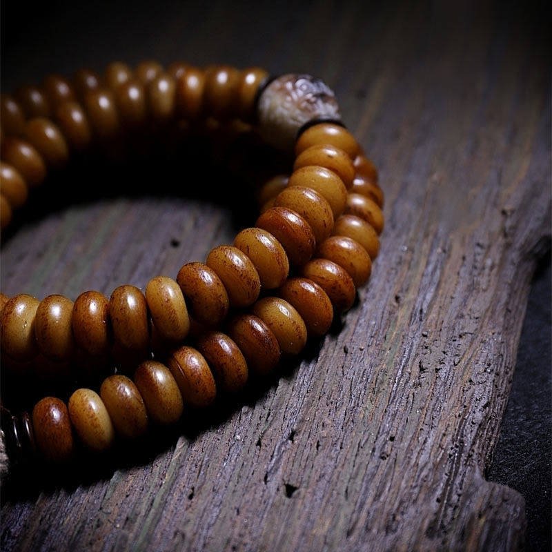 Buddha Stones Tibet 108 Mala Beads Yak Bone Three-eyed Dzi Bead Keep Away Evil Spirits Bracelet