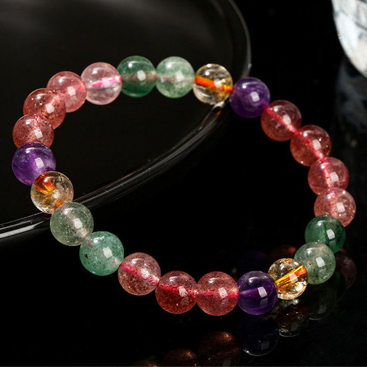 Buddha Stones Natural Multicolored Strawberry Quartz Love Healing Beaded Bracelet