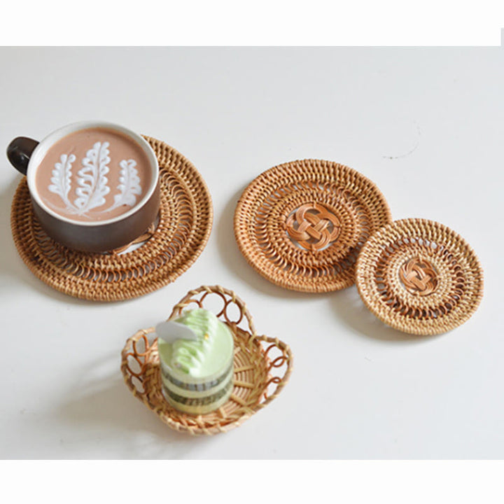 Ceramic Flower Pattern Rattan Cup Mat Tea Cup Coaster