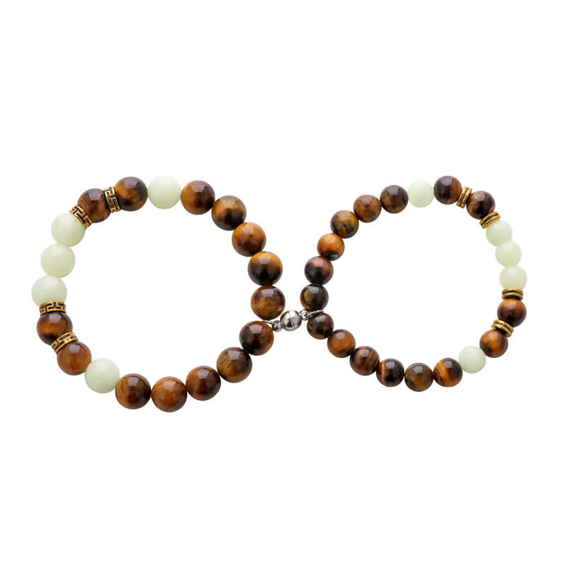 2Pcs Tiger Eye Glowstone Luminous Bead Protection Couple Bracelet