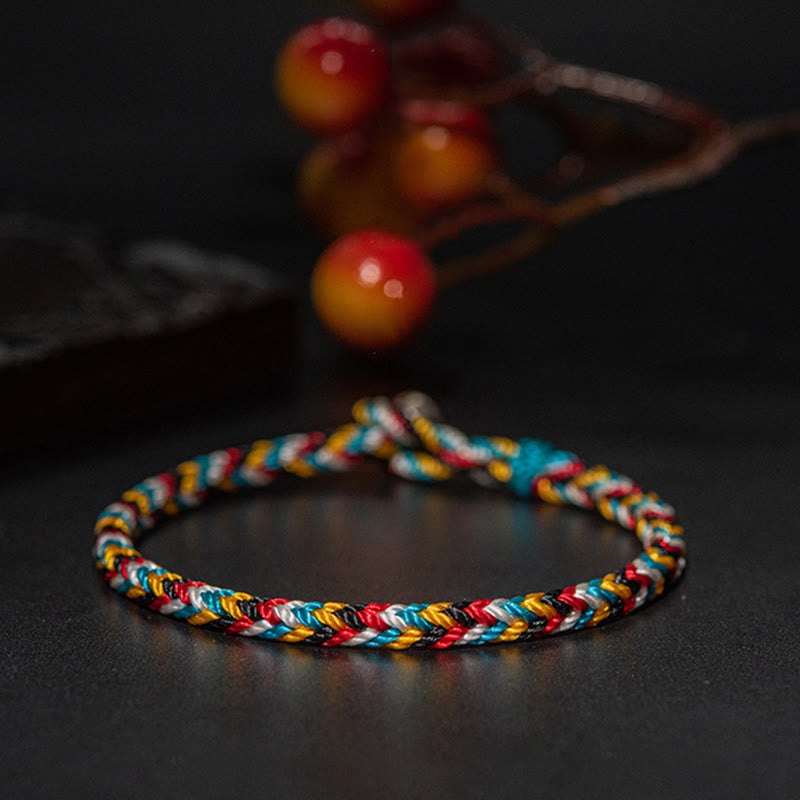 Buddha Stones Tibet Handmade Five Color Thread Protection Braid String Bracelet