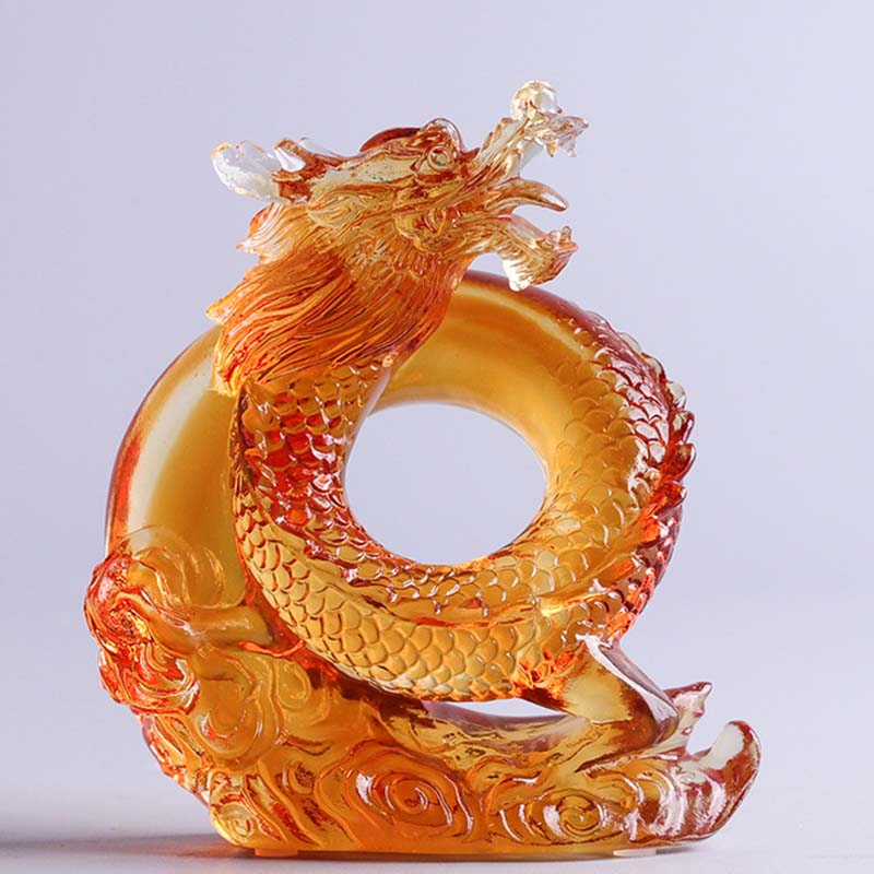 Buddha Stones Year of the Dragon Handmade Chinese Zodiac Yellow Dragon Liuli Crystal Art Piece Protection Home Office Decoration