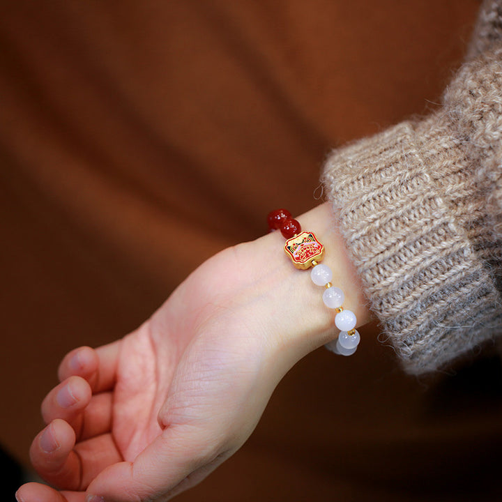 Buddha Stones Red Agate White Agate Strength Healing Bracelet