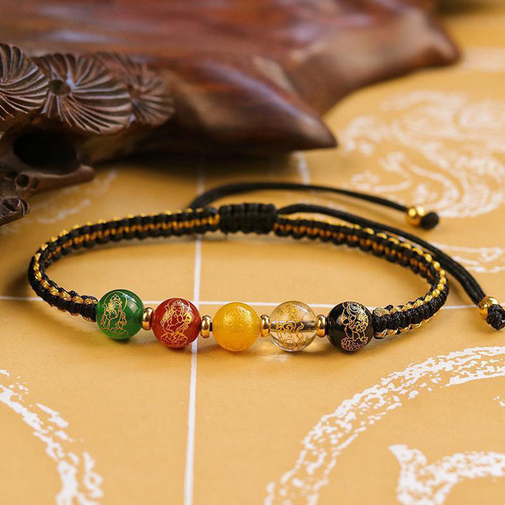 Buddha Stones Five Directions Gods of Wealth Agate Handmade Protection String Braid Bracelet