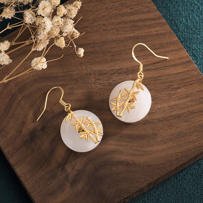 Buddha Stones FengShui White Jade Fortune Earrings