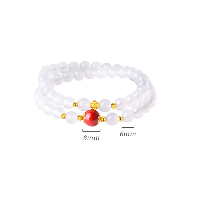 Buddha Stones 925 Sterling Silver Natural White Agate Cinnabar Double Wrap Protection Bracelet